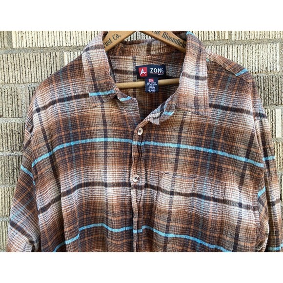 Browns Other - *MISSING‎ BUTTONS* Grunge Flannel 2XL A Zone Long Sleeve Button Up Brown Teal